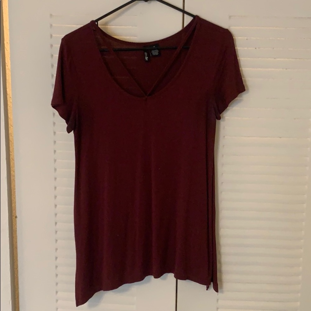 burgundy short sleeved shirt